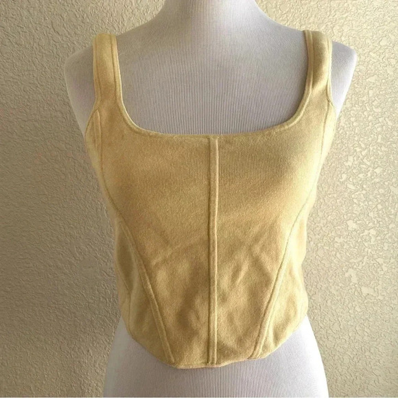 Aritzia Wilfred Natalie Knit Bustier Tank Top Crop Wheat Yellow: XL - Picture 2 of 9